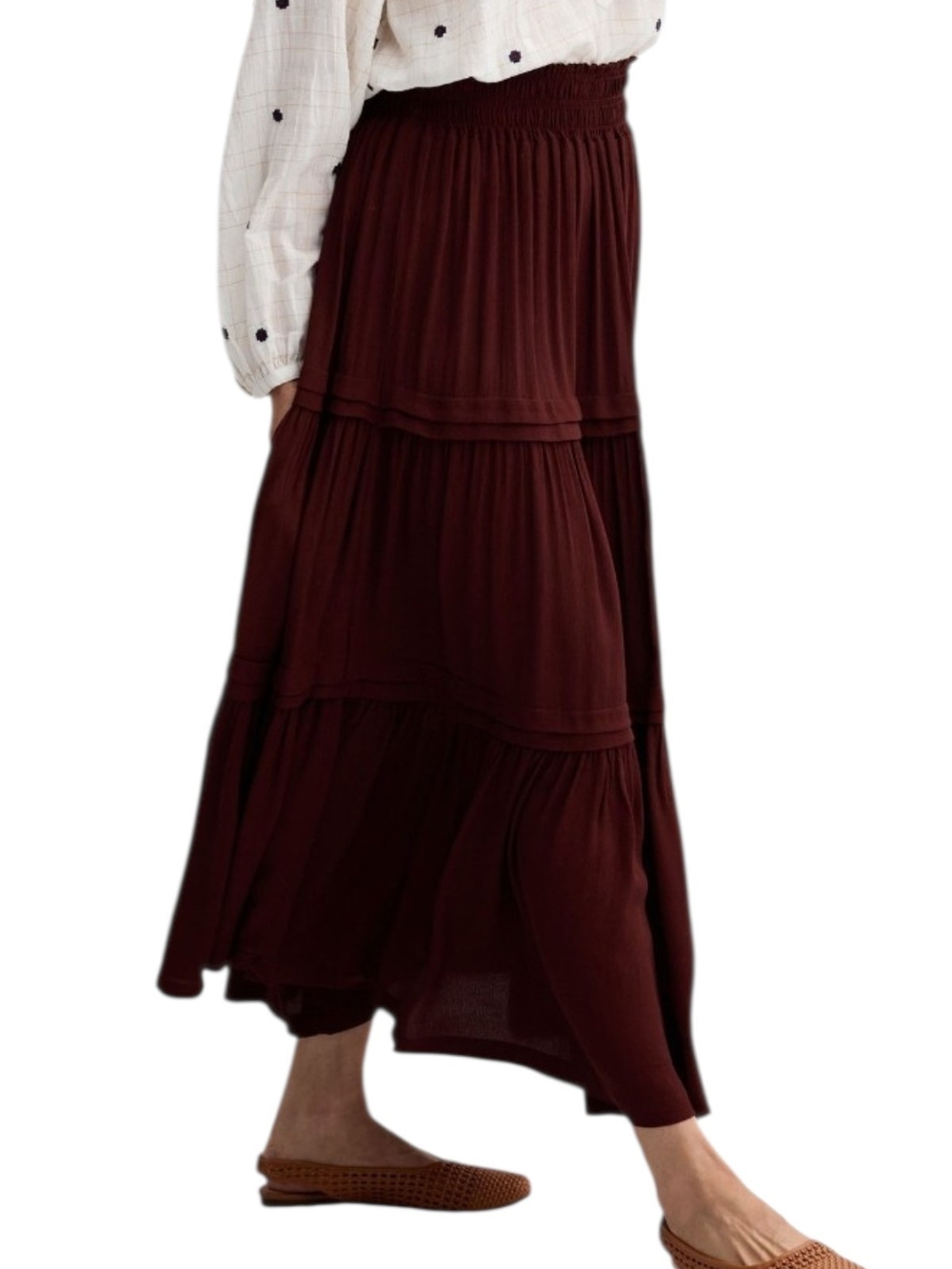 Women's Tiered Maxi Skirt — Deep Wine